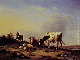 A Festive Gathering Paintings - A gathering in the pasture by Eugene Verboeckhoven